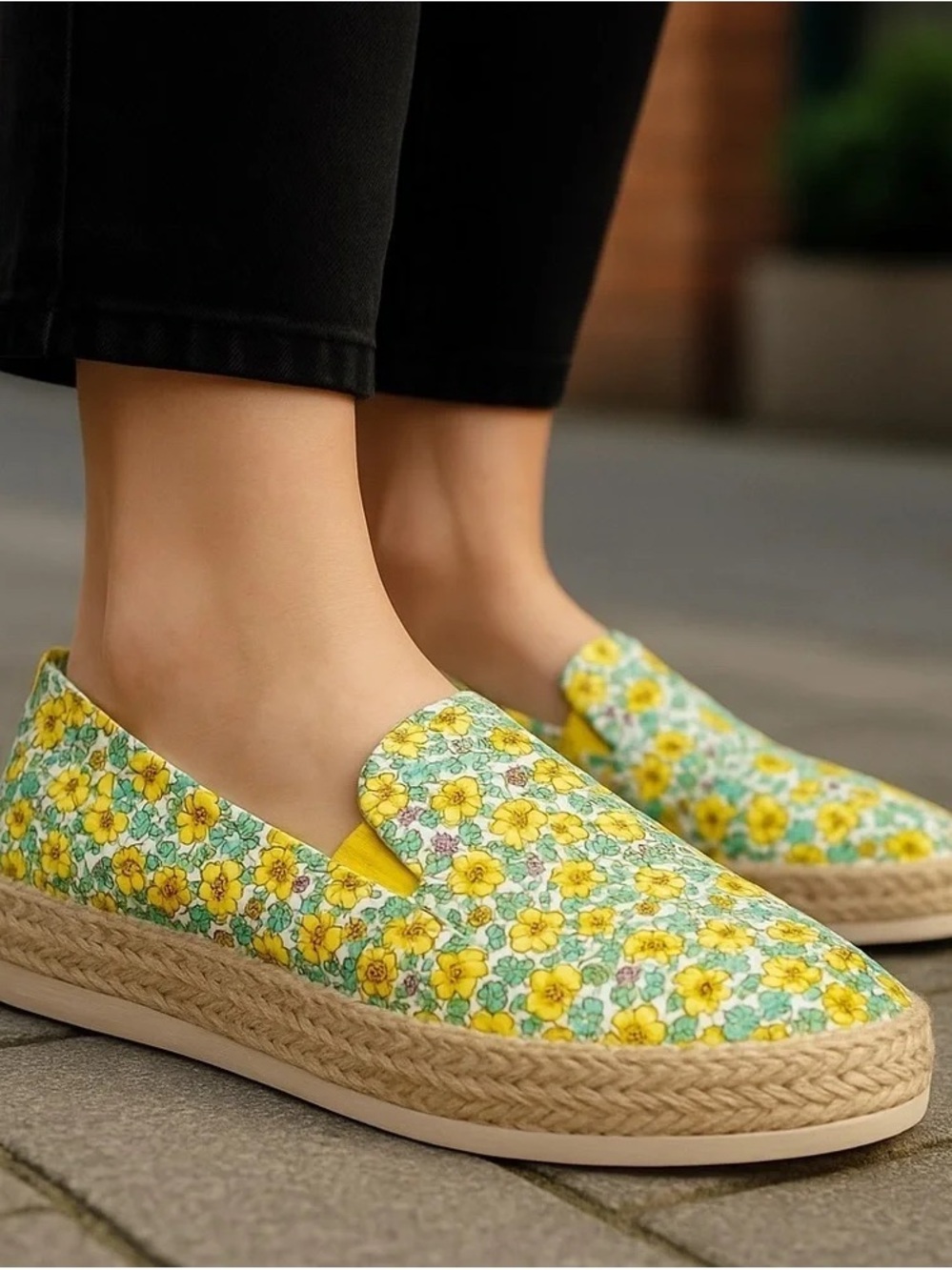 ESPRIT | Emilia Slip-On Espadrilles Yellow Green Floral Summer Vibes